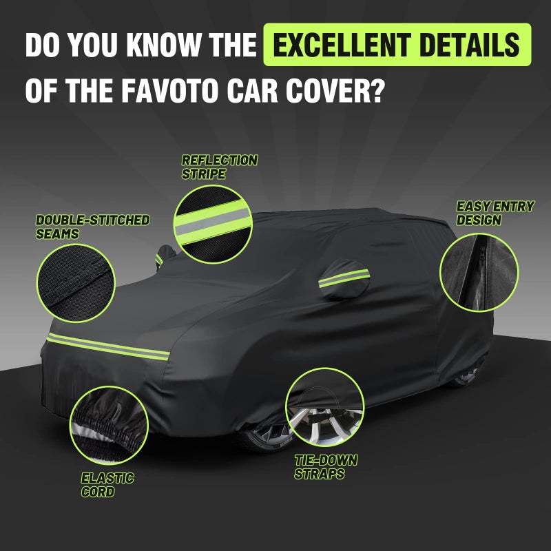 Favoto 6-Layers SUV Car Cover - Waterproof All Weather for Automobiles  Heavy Duty Outdoor Dust Rain Sun Protection Snowproof Car Tarp 4 Windproof Straps  Universal Fit for SUV (170-181 inch) - Image 4